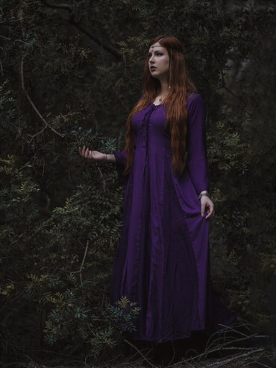 Hooded Viking Dress Pirate Goddess Maxi Gown Lace-Up Celtic Wiccan Robe,  F4440 - LotusTraders