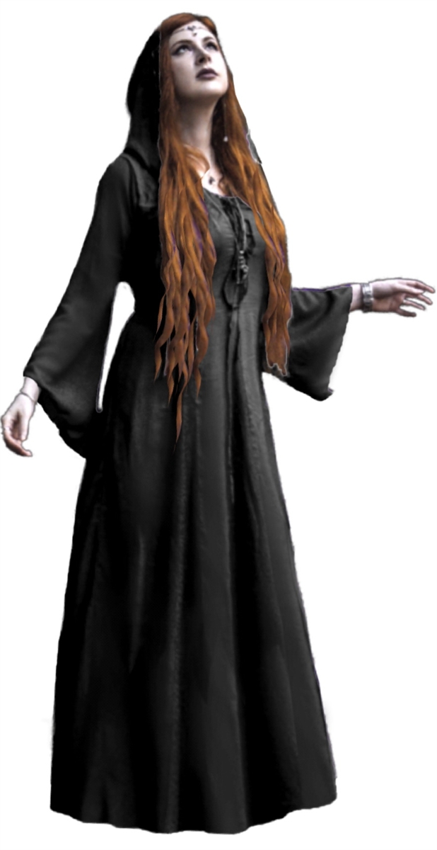 Hooded Viking Dress Pirate Goddess Maxi Gown Lace-Up Celtic Wiccan Robe,  F4440 - LotusTraders