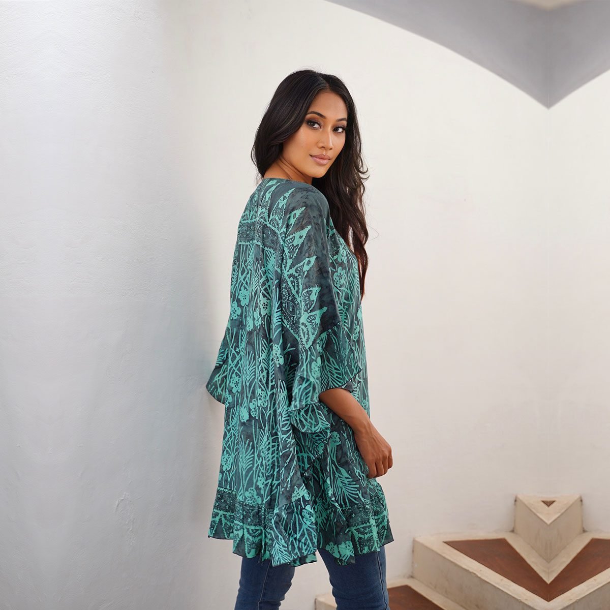 LONG V-NECK PONCHO TALES OF BATIK main image 1