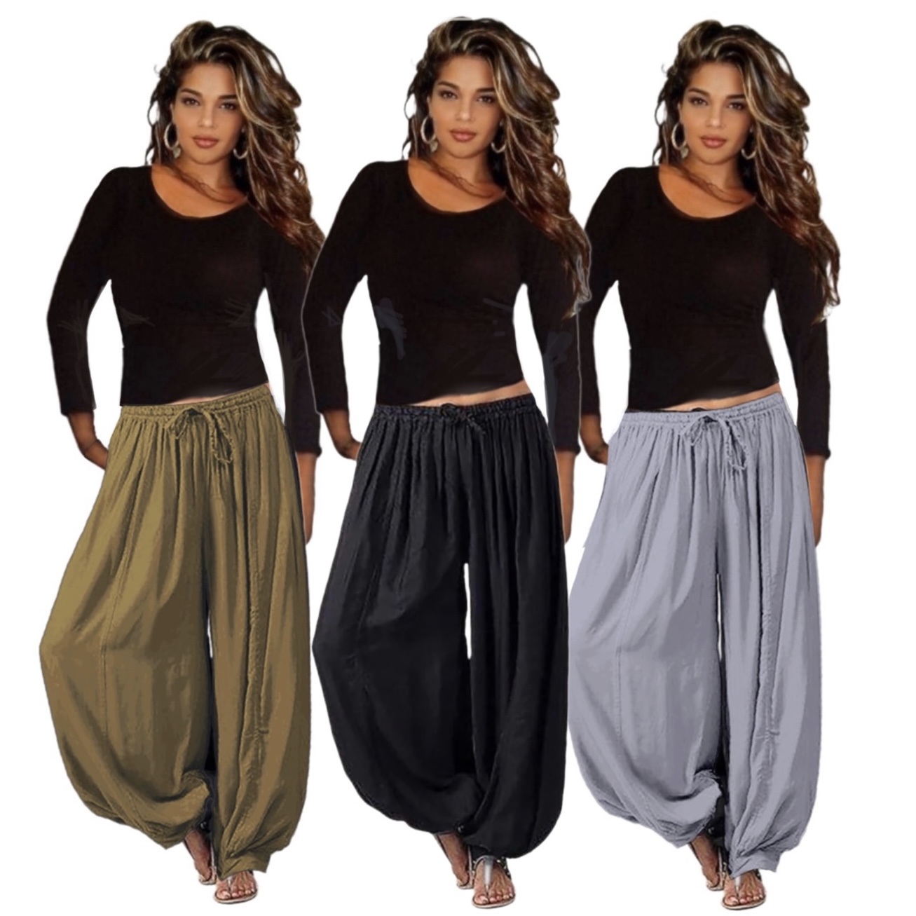 Baggy Yoga Pantshigh Waist Harem Yoga Pants For Women - Solid Color,  Elastic Waistband, Summer Casual