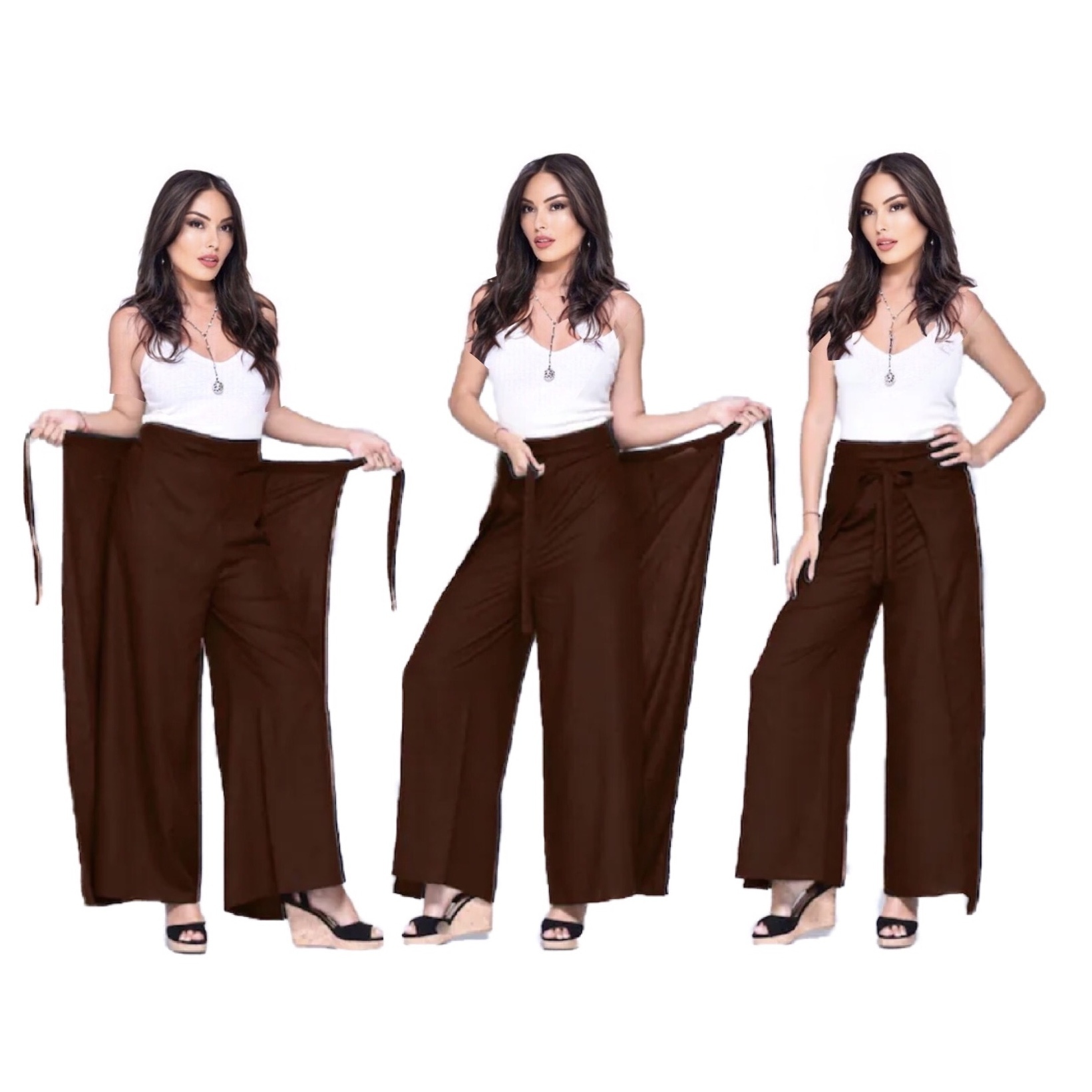 Fashion Irregular Solid Tie-Wrap Top With Wide-Leg Pants - Power
