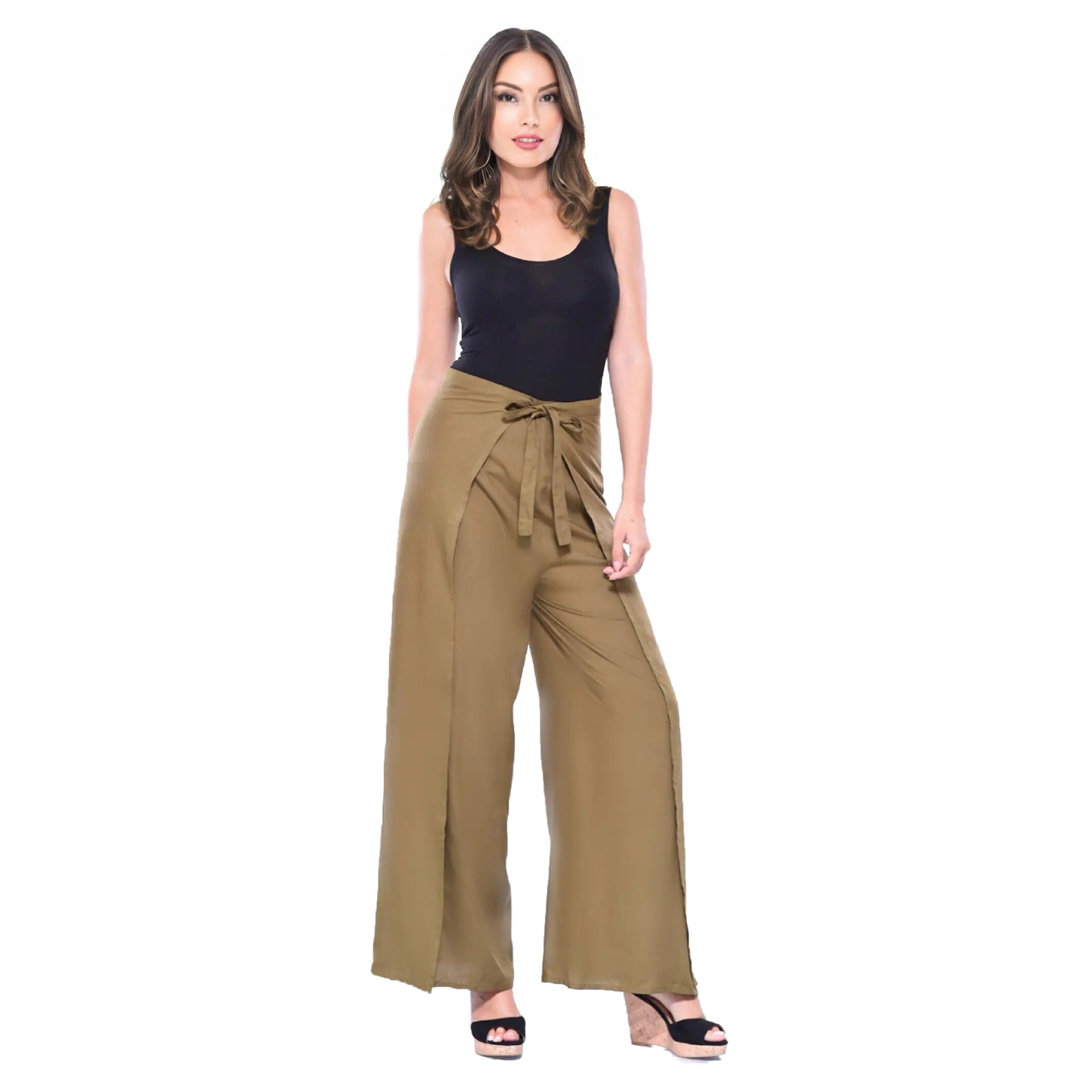 Solid Color Wrap Pants, Lightweight and Flowy Wrap Around Pants, Soft  Fabric Palazzo Pants, Women's Boho Pants Front and Back Ties -  Canada