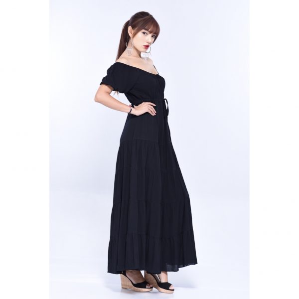Raabta Black short check long maxi dress
