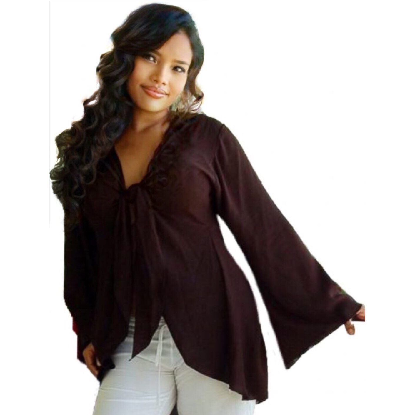 bell sleeve black blouse