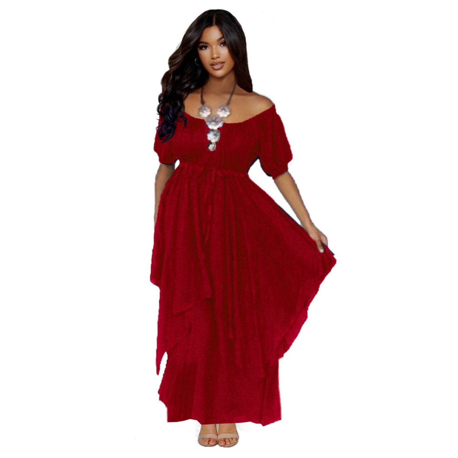 Gypsy Peasant Renaissance Maxi Dress Short Sleeves - LotusTraders