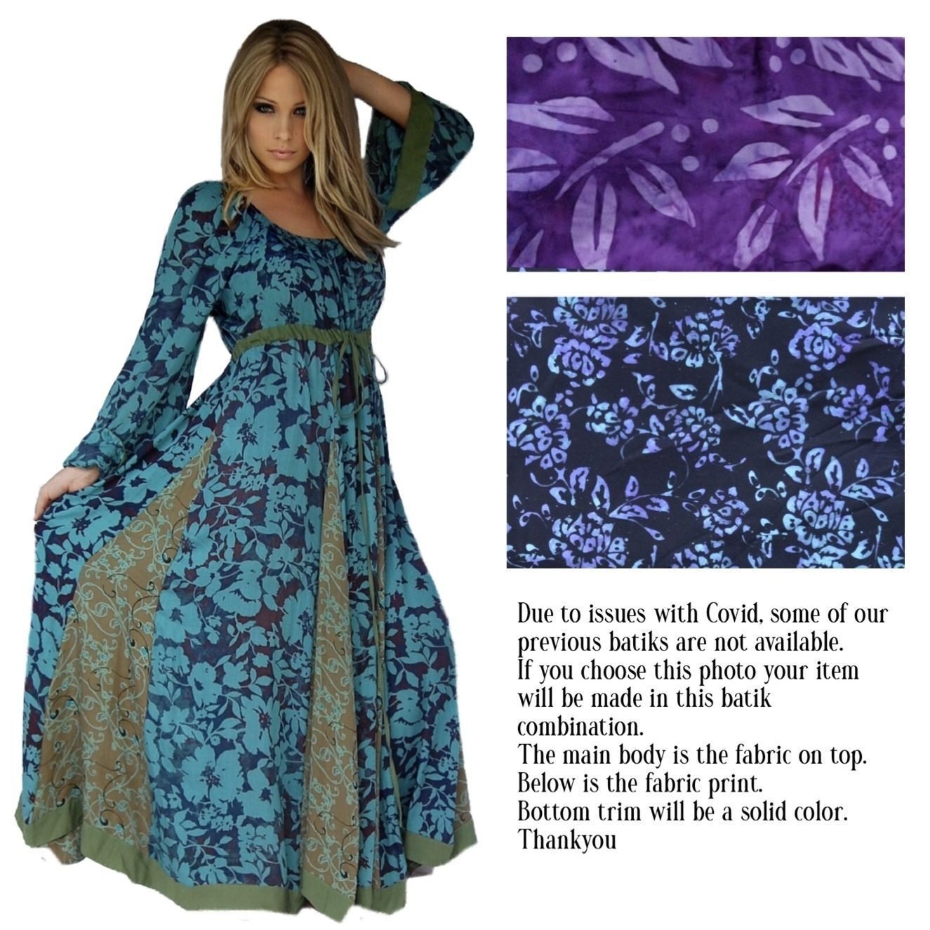 Maxi Dress Boho Gypsy Renaissance Peasant LotusTraders   B669blackbluepurple 