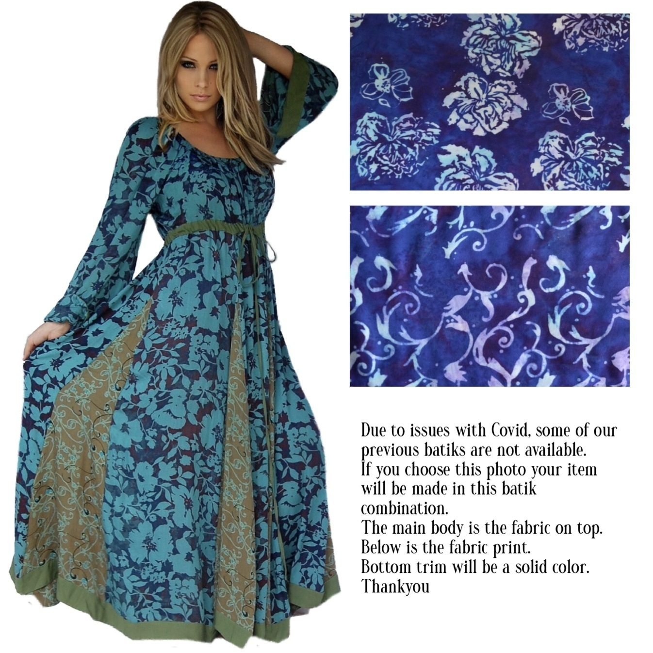 Maxi Dress Boho Gypsy Renaissance Peasant LotusTraders   B669blue 