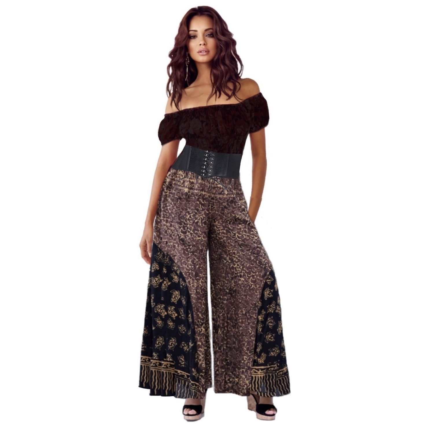 Gauzy Batik Wide Leg Boho Palazzo Gaucho Pant LotusTraders
