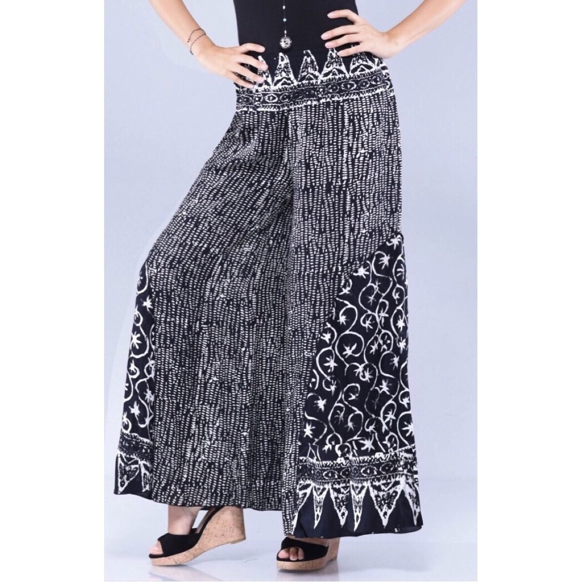 Gauzy Batik Wide Leg Boho Palazzo Gaucho Pant LotusTraders