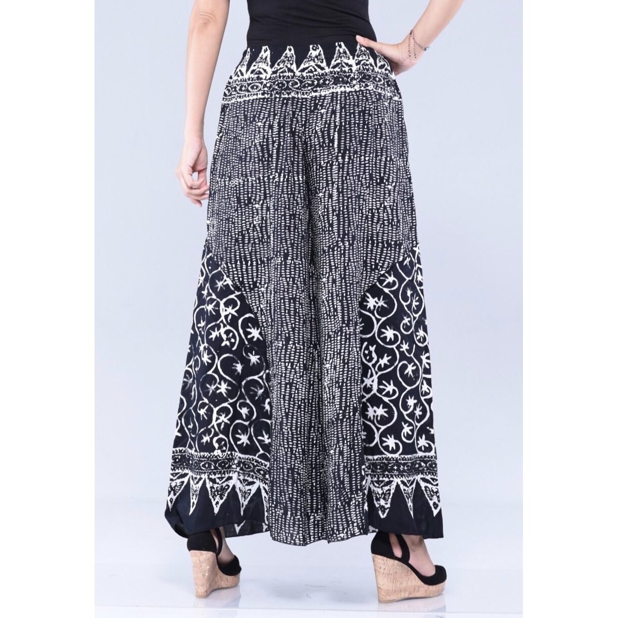 Gauzy Batik Wide Leg Boho Palazzo Gaucho Pant LotusTraders
