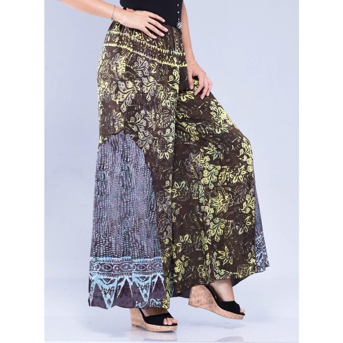 Gauzy Batik Wide Leg Boho Palazzo Gaucho Pant LotusTraders