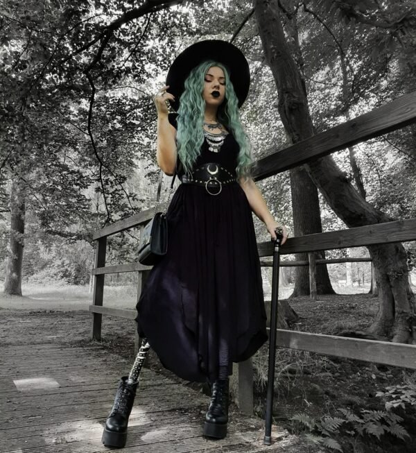 goth boho dress Cottagegoth Dress, Midi Boho, Ghostgoth, Pagan, Jersey bodice, All Sizes, Y437 Black Small 51 PLS CHECK SPECS