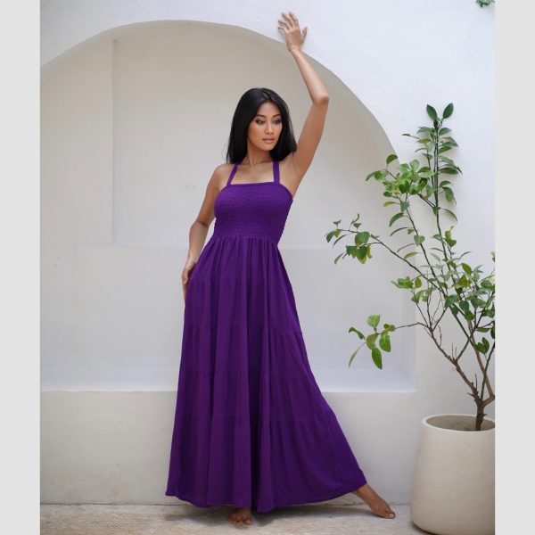 me Women's Halter Neck Crinkle Dress - Purple