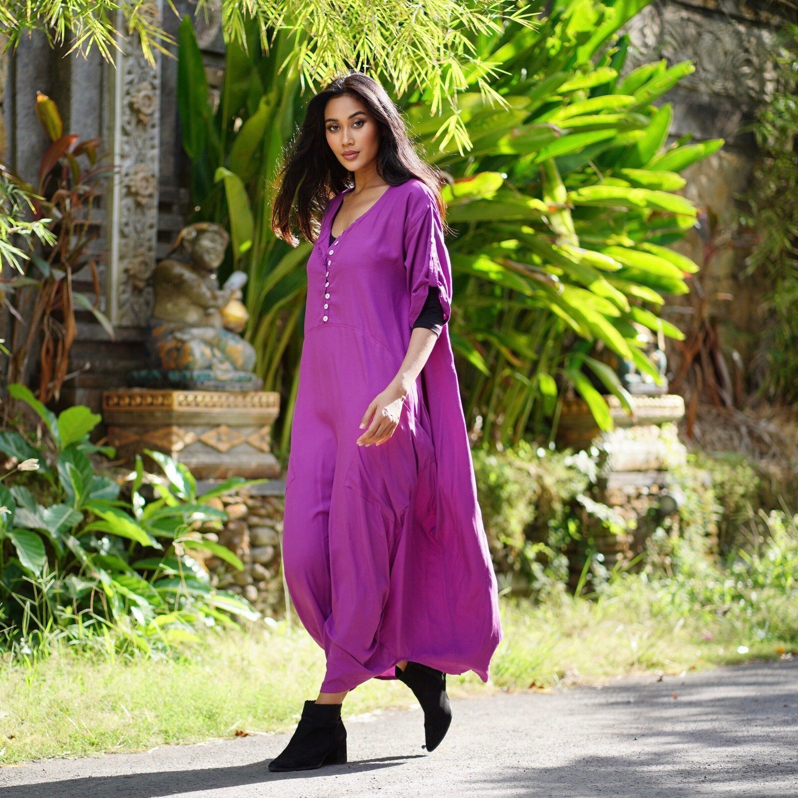 Vintage Maxi Dress, Jumper Dress, Asymmetrical Hem, Button Down, C347 ...