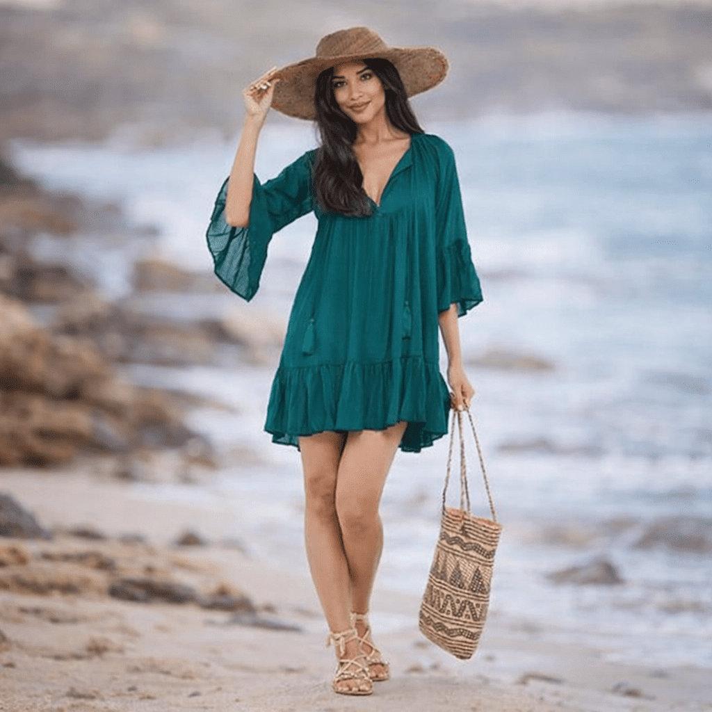 Black Sundress Short Dress Boho Mini Dress/Top Beach Cover Up Tassel Tie 5X Black
