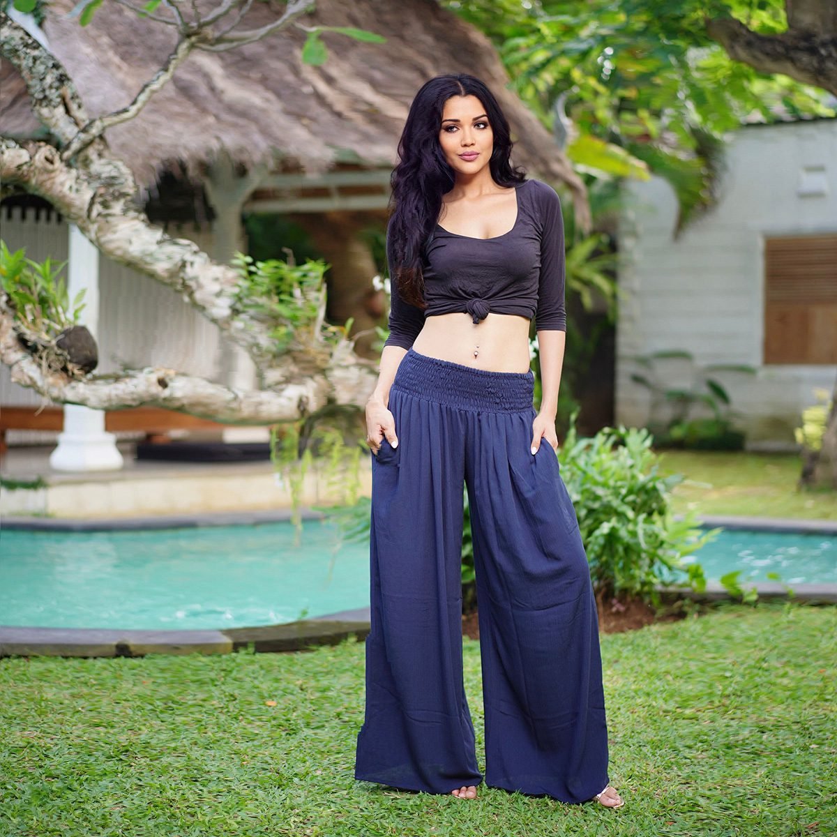 Palazzo Pant Wide Leg Smocked Waist Vacation Lotustraders Made To Order D357 Lotustraders 5957