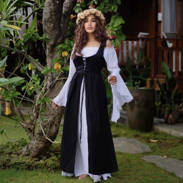 Women's Medieval Renaissance Costumes Pirate Corset Dress Women Flare  Sleeve Traditional Irish Short Dress H