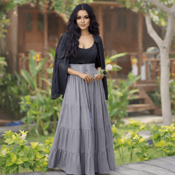 Maxi Skirt, Ren Faire, Tiered Skirt, Wide Elasticized Lace Up
