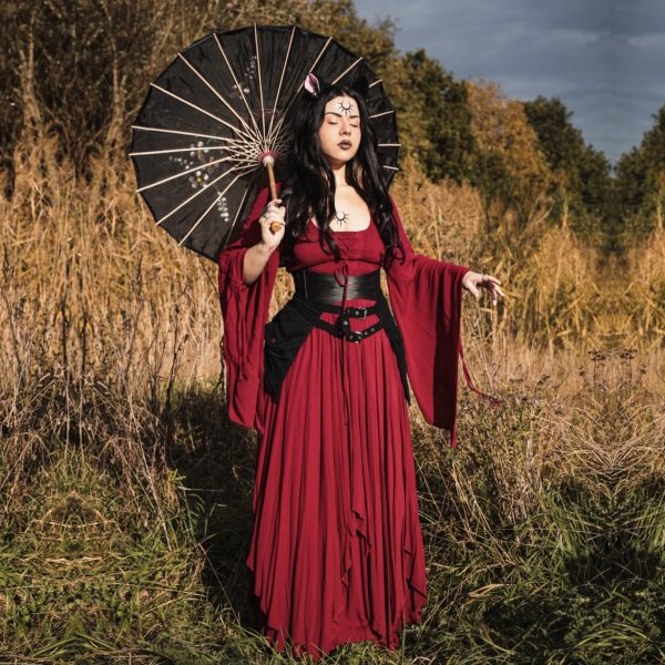 Renaissance Dress in Burgundy  Maroon Gothic Vampire Corset Gown