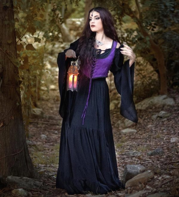 CELTIC FOREST - linen laced fantasy dress with wide sleeves