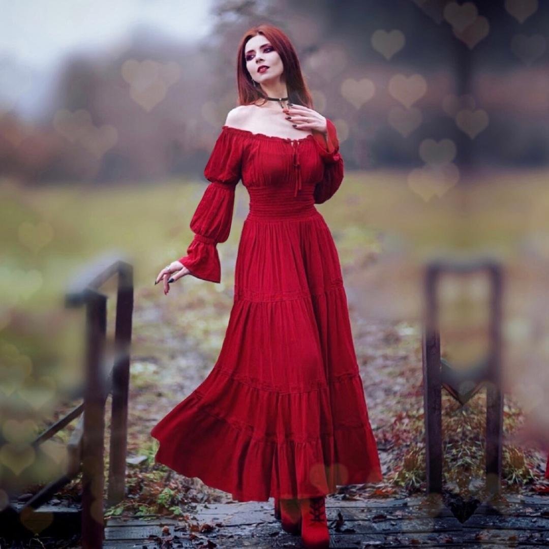 Red ruffle dress long on sale sleeve