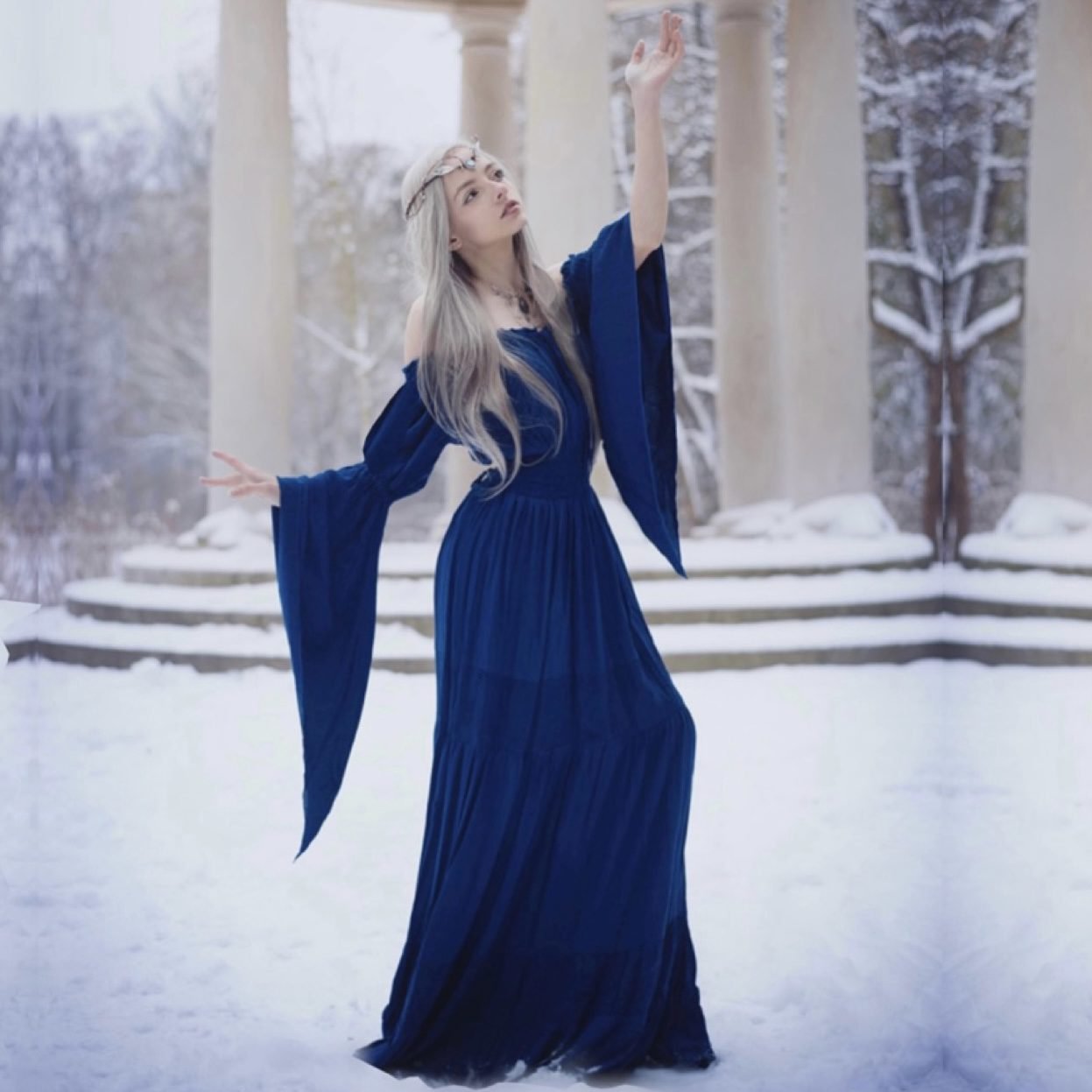 Blue dress with top bell sleeves