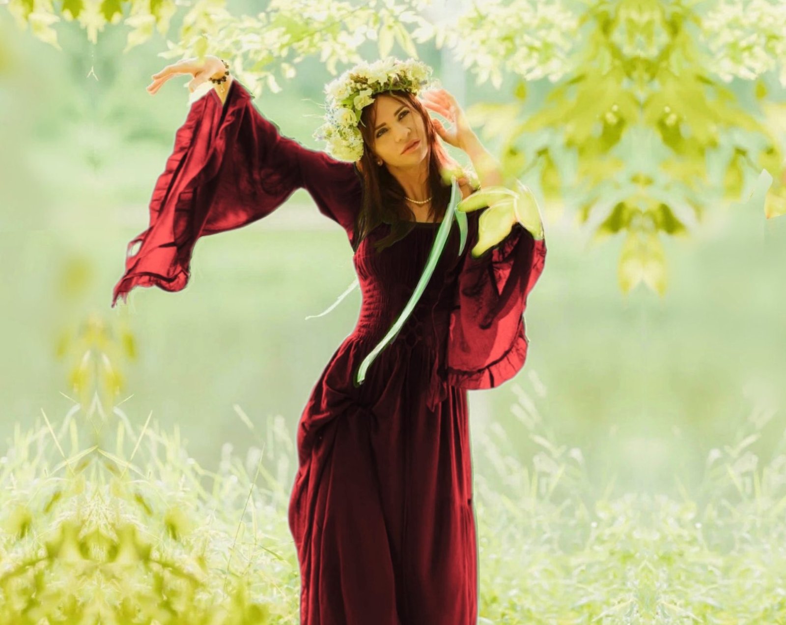 CottageGoth, Peasant Renaissance, Cottagecore Dress, Maxi Gown, Wiccan, Dress, Cosplay, layered, LotusTraders, All Sizes B5803 5X Red