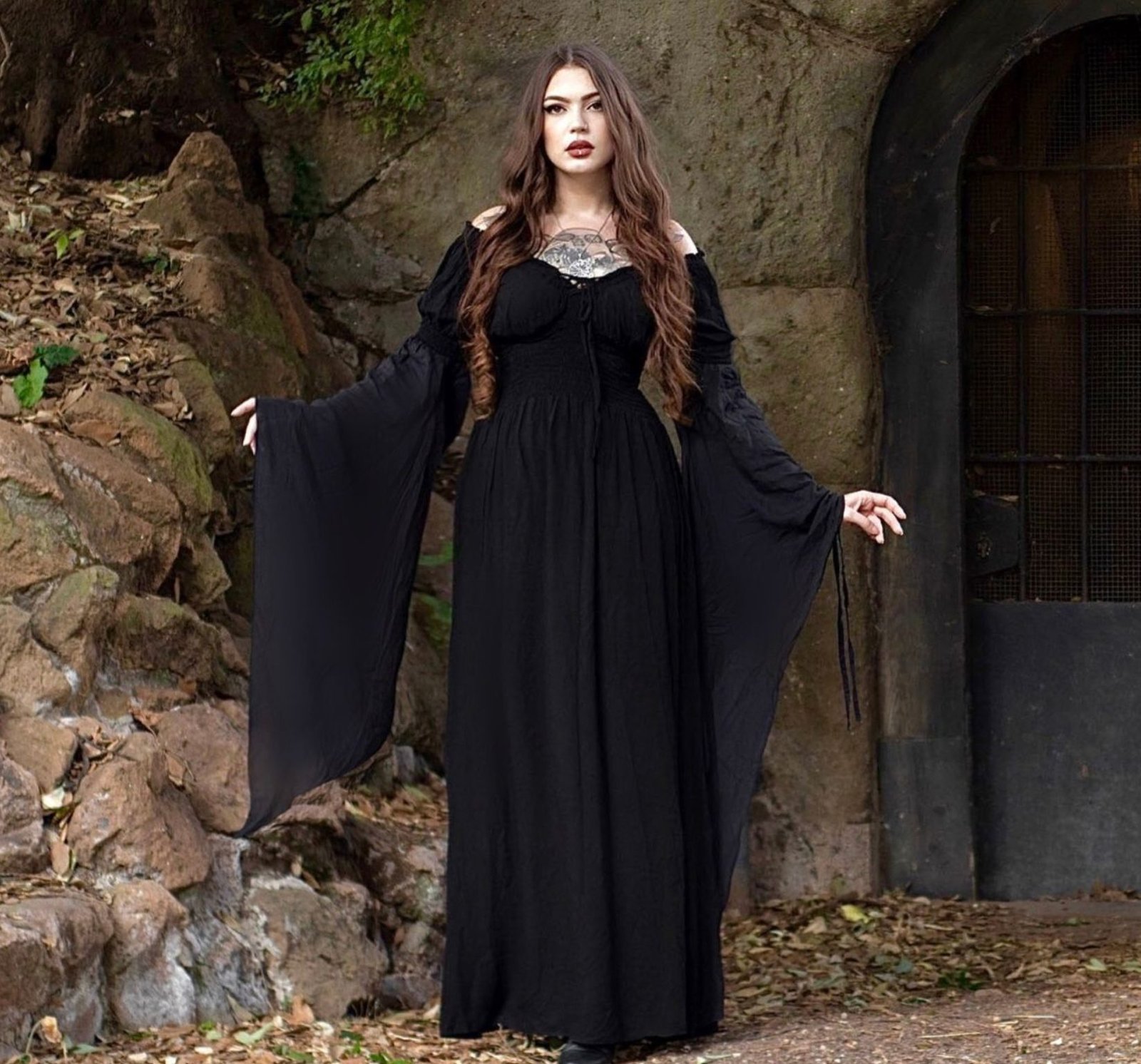 Boho Maxi Dress, Romantic Dress, Flowing Sleeve, Renaissance Dress ...