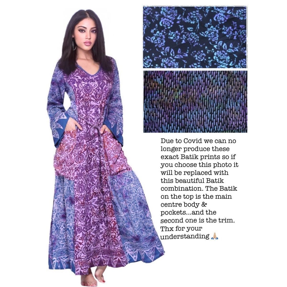 Boho Maxi Dress, Bali Batik, Art To Wear, Pockets, Long Sleeve