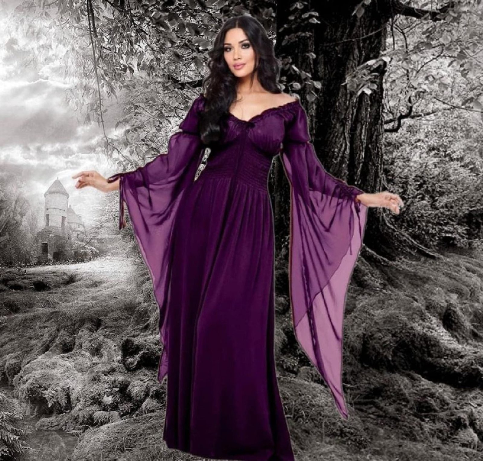 Boho Maxi Dress, Romantic Dress, Flowing Sleeve, Renaissance Dress ...