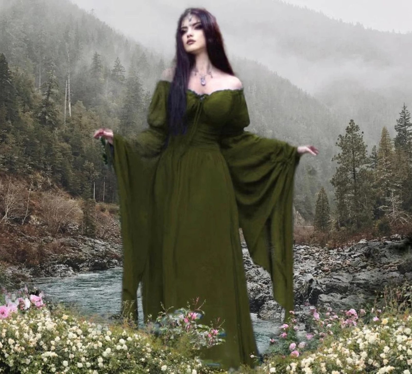 Boho Maxi Dress, Romantic Dress, Flowing Sleeve, Renaissance Dress ...