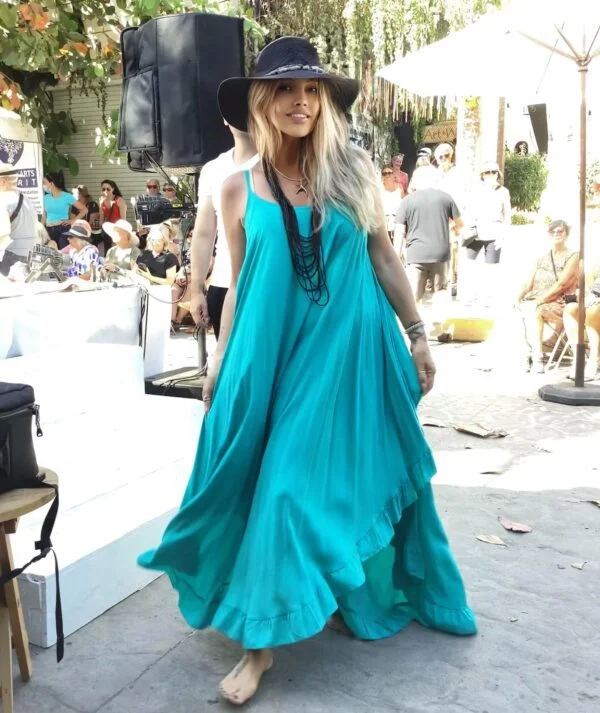 Plus Size, Maxi Swing dress, Ruffled hem, Bohemian Gypsy Beach Party Made to Order yours Now, LotusTraders B1011