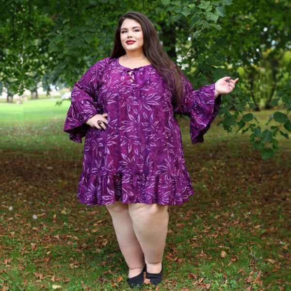 plus size boho mini dress Sky Blue Plus Size Boho Print Split Neck Long Sleeve Mini Dress Sky Blue / 1X / 85%Viscose+15%Polyamide by Blue Zone Planet
