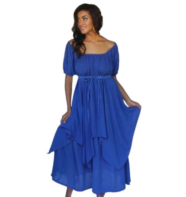 knee length dresses for ladies Shirred Bodice Tiered Peasant Midi Dress