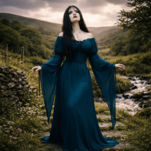 Bohemian Dress, Renaissance Maxi Dress, CottageGoth, Flowing Sleeve, A Line, All Size, D8286 LotusTraders Made to Order - Image 10